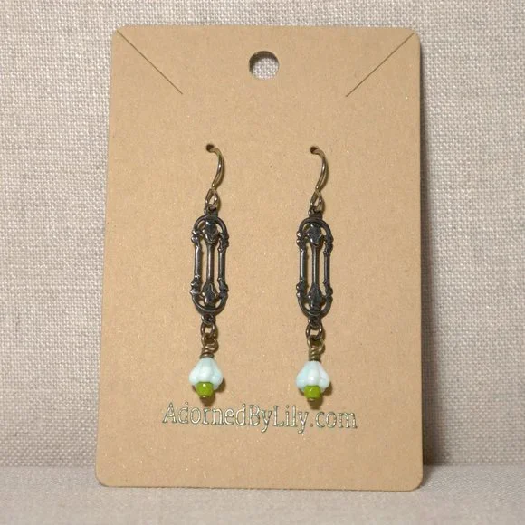 Hand Crafted Handmade Earrings Arts & Crafts Style Brass Blue Bell Flowe… - Picture 2 of 4